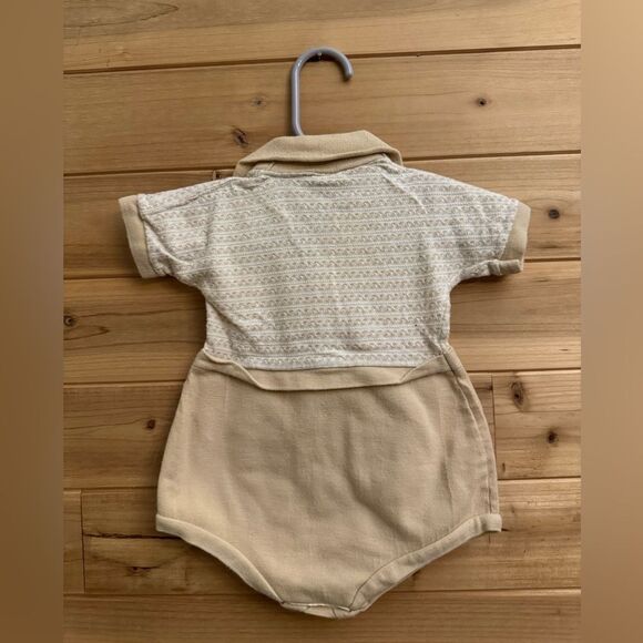 Vintage Baby Boy Newborn Bundle Yellow Blue Tan Collared Romper Outfit - Picture 16 of 16